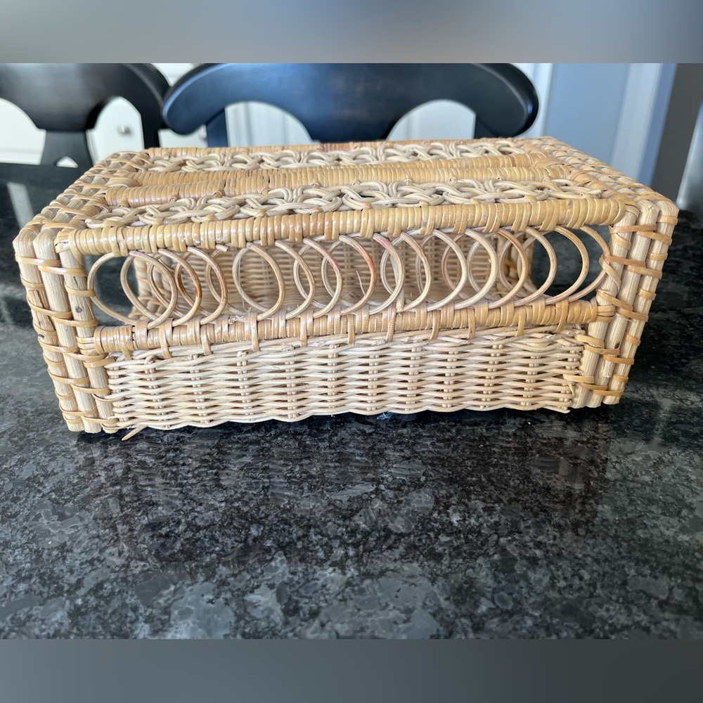 Vintage Woven Rattan Tissue Box Cover